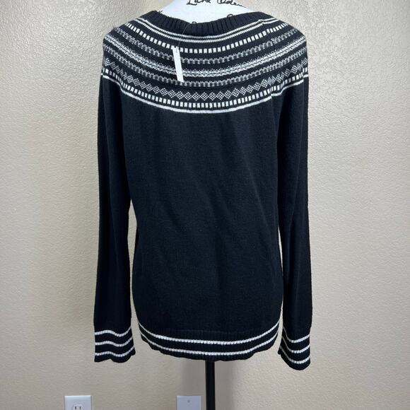 Talbots Black Crewneck knit  Sweater  Spirited Fair Isle lightweight size L - Picture 2 of 9